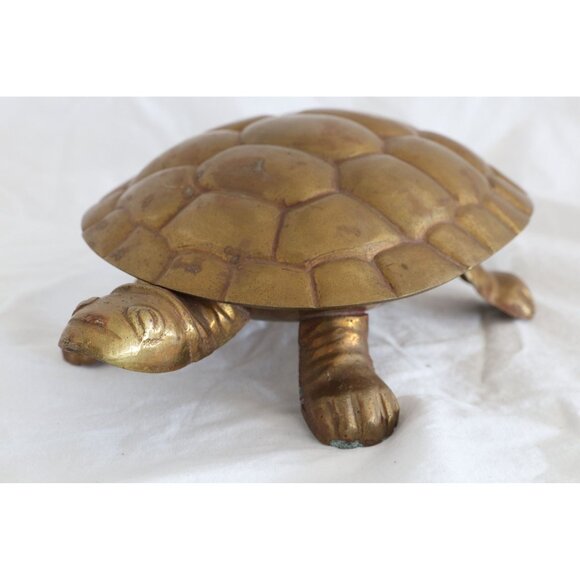 Vintage Solid Brass Turtle Trinket Box Hinged Lid - Picture 1 of 5